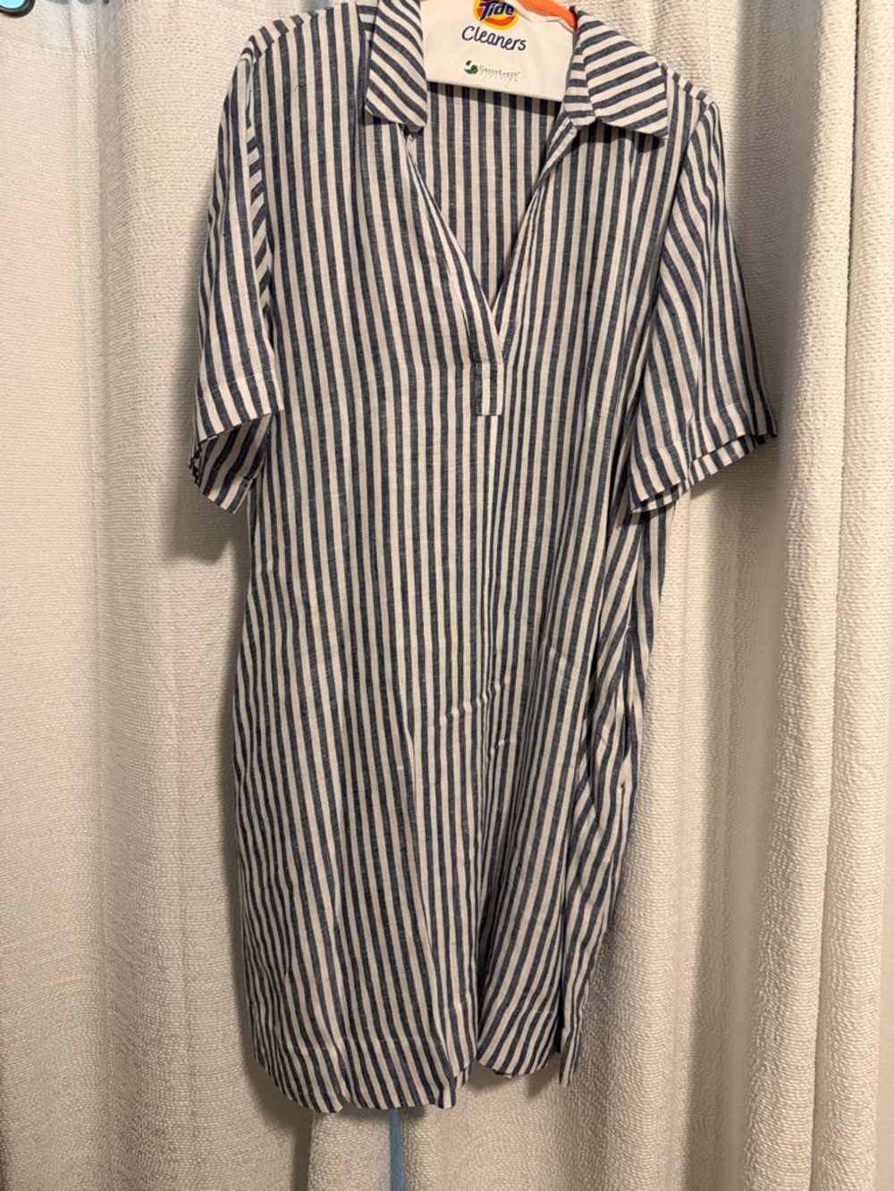 Blue and White Vertical Stripe popover Dress - J Crew
